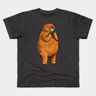 A Bear eating Mint Chocolate Chip Ice Cream Kids T-Shirt